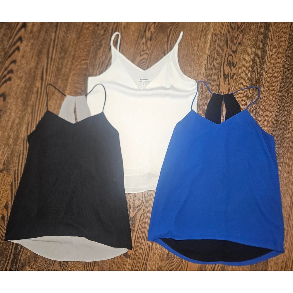 Express Y2K Tank Tops Reversible V Neck Black White Blue XS Lot of 3